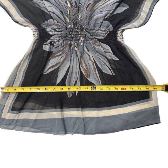 Semi-Sheer Floral Handkerchief Blouse Women's XS (0-2) Black Gray Boho Indie Hip - Picture 12 of 13